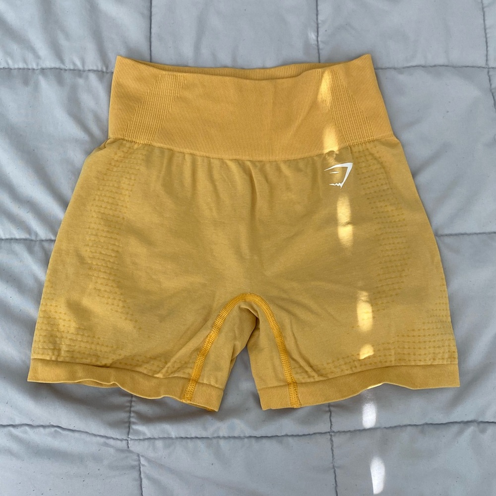 High-Waist Yellow Seamless Workout Shorts